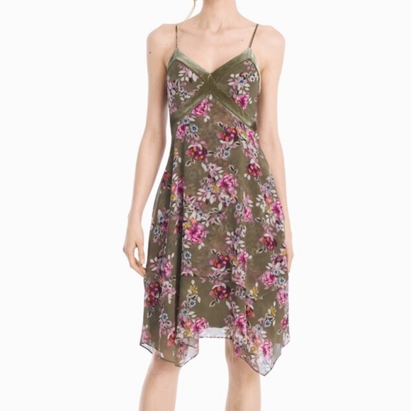 White House Black Market Dresses & Skirts - ❌SOLD❌WHBM Olive Floral Velvet Trim Strappy Dress